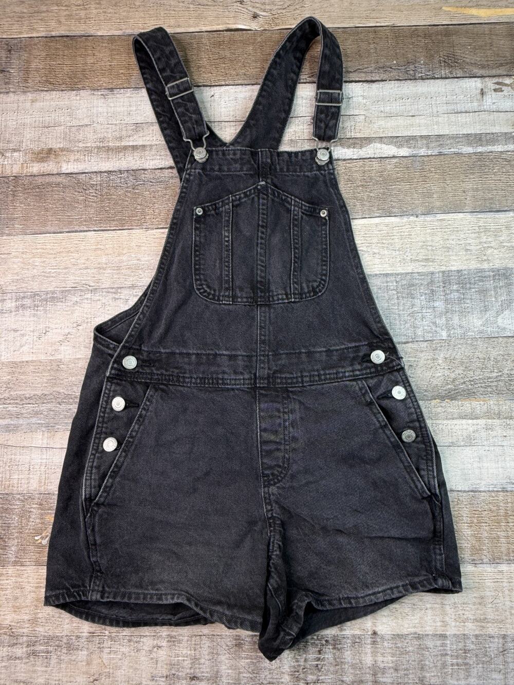 Old Navy Womens Black Denim Shortalls Overalls Size XS Cotton Bib Shorts 4"